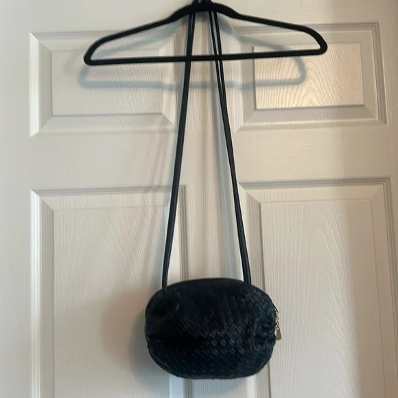 The Brio Navy Blue Woven Leather Shoulder Bag - Picture 6 of 11